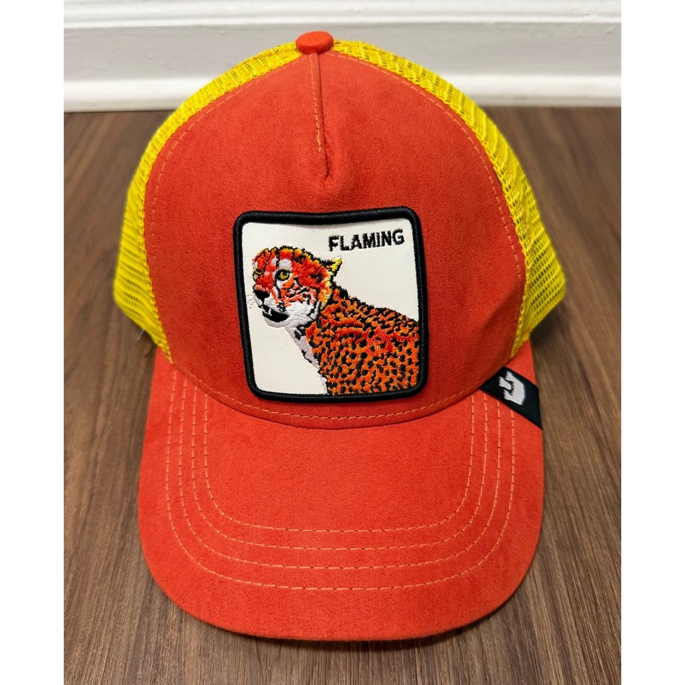 Goorin Bros Flaming Cheetah Farm Collection Trucker Hat Suede Orange Snapback